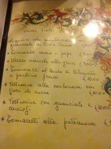Il Timoniere Menu in Rome where Anthony Bourdain ate.